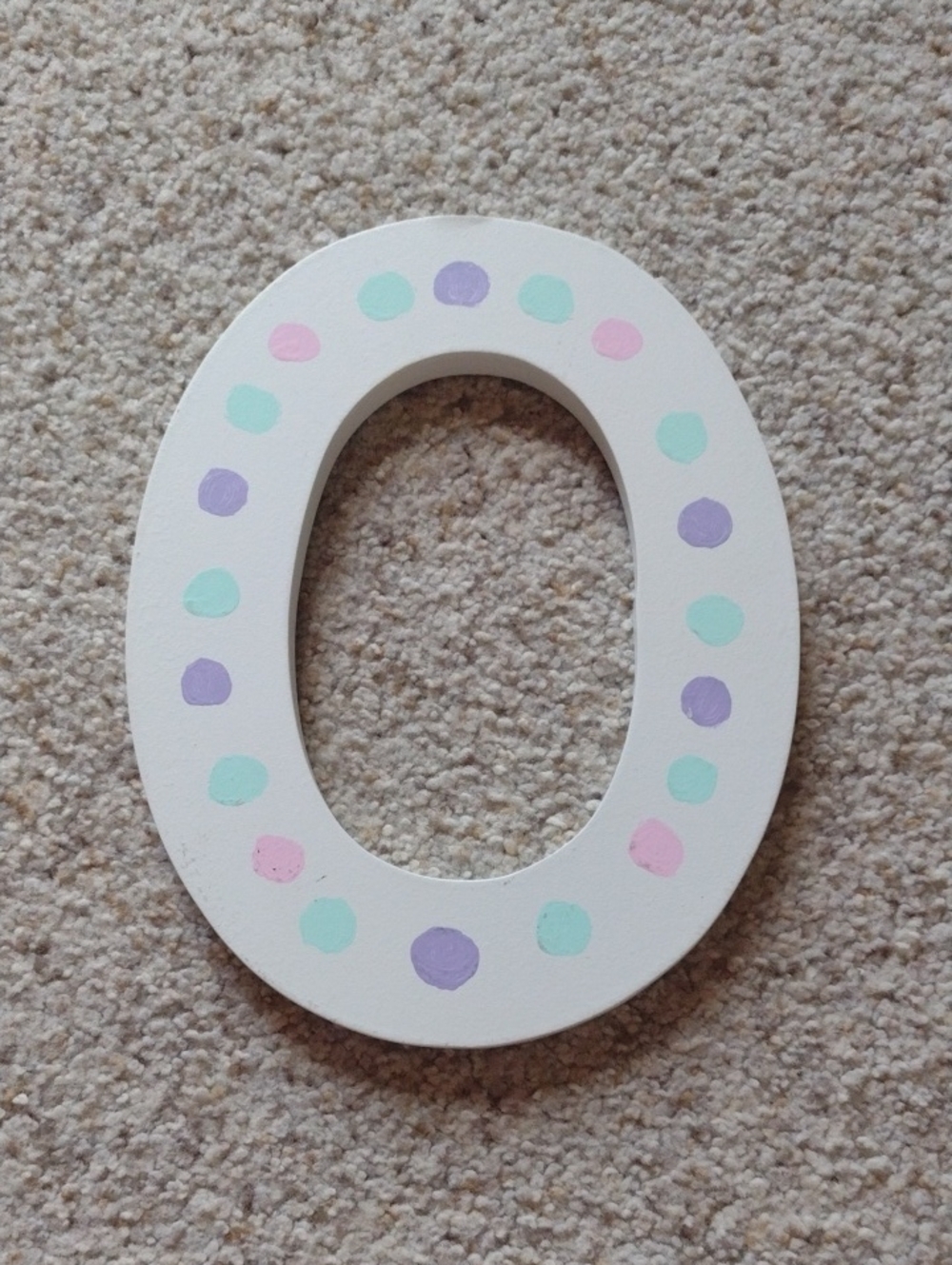 Decorative Wooden Letter O with Pastel Polka Dots